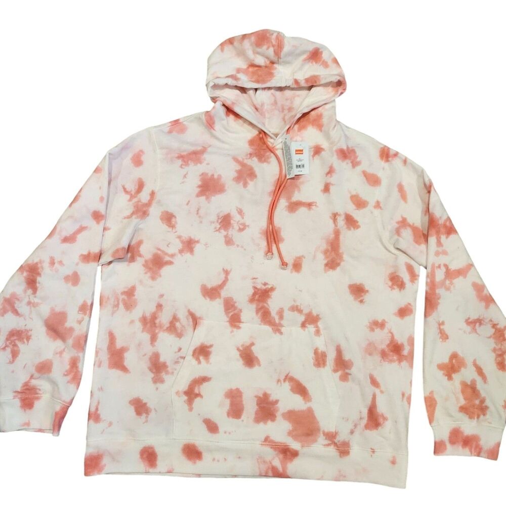 Dye-Transfer Women's XLT Tie-Dye Hoodie Size XLT Coral & White Cotton Blend NWT